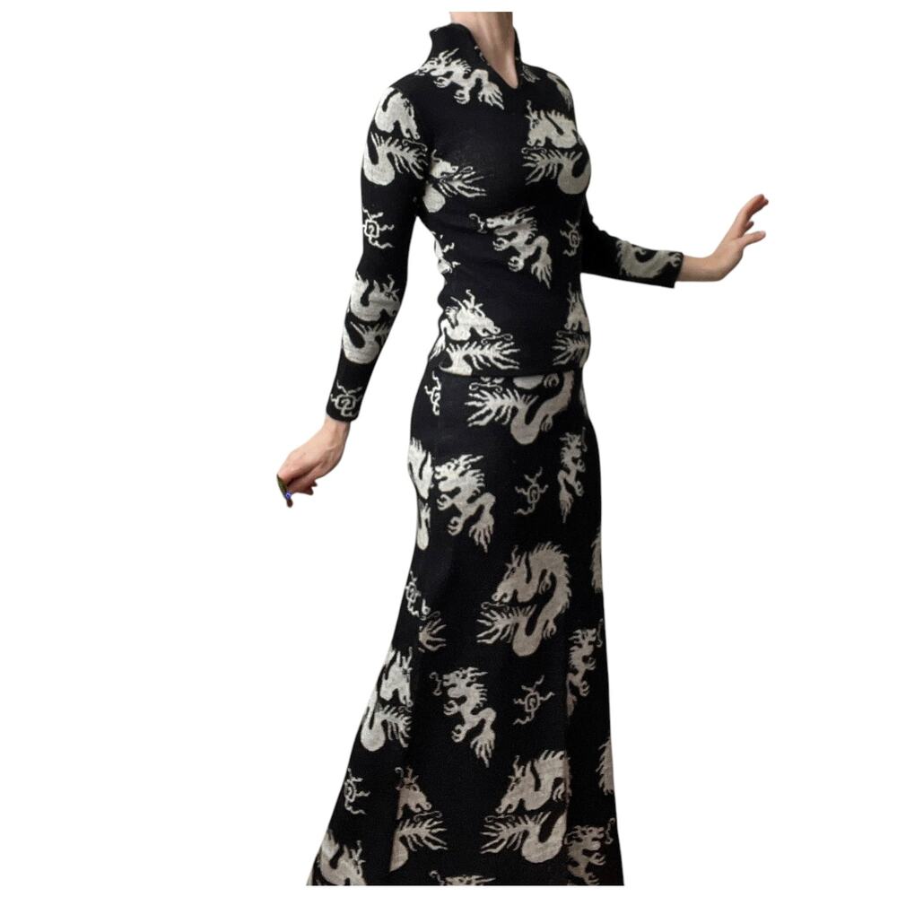 Vintage  Sant Angelo knit Black Dragon‎ Jacquard 2 Piece Set small